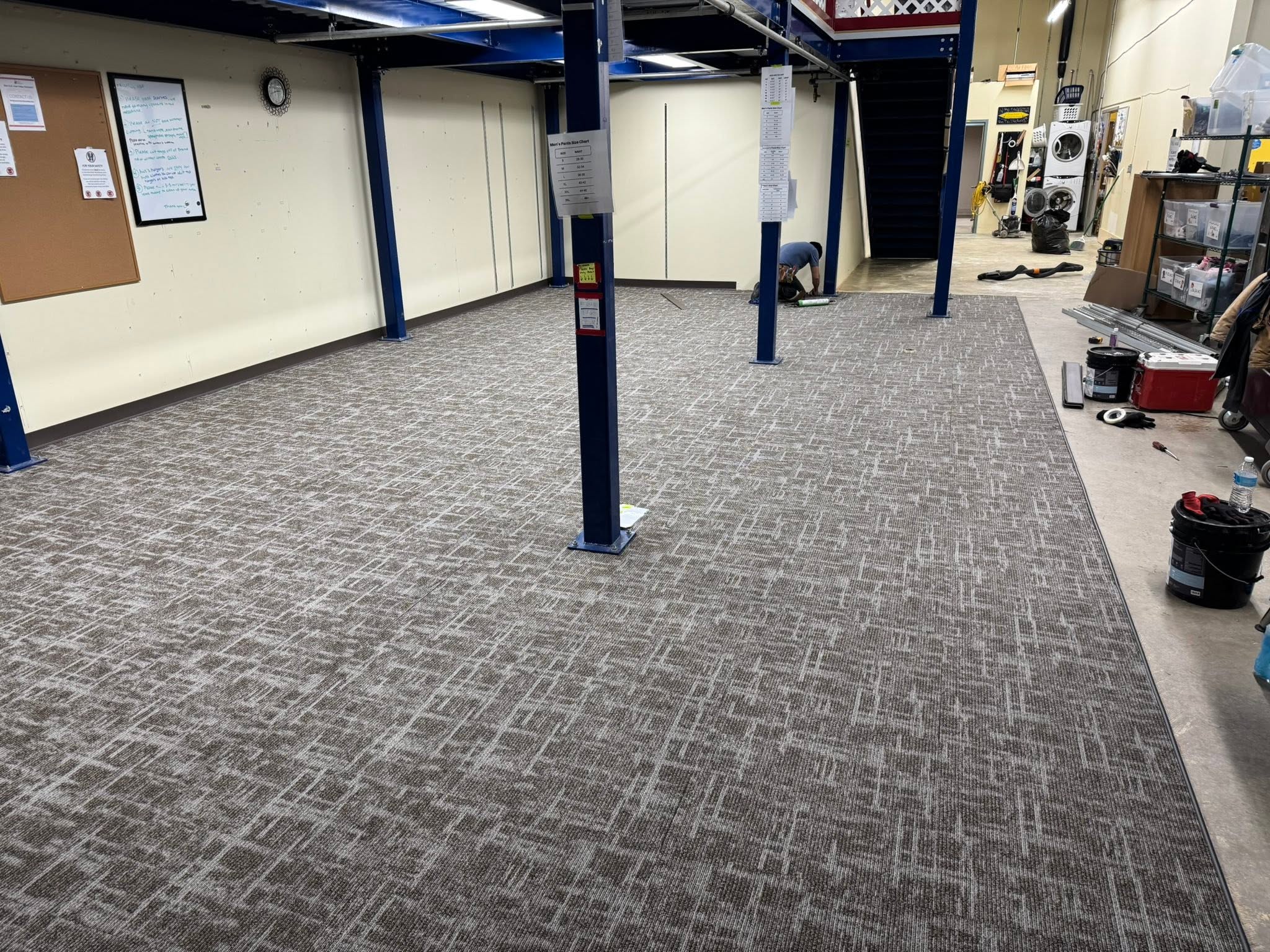 Patterned commercial carpet tile in a large commercial space