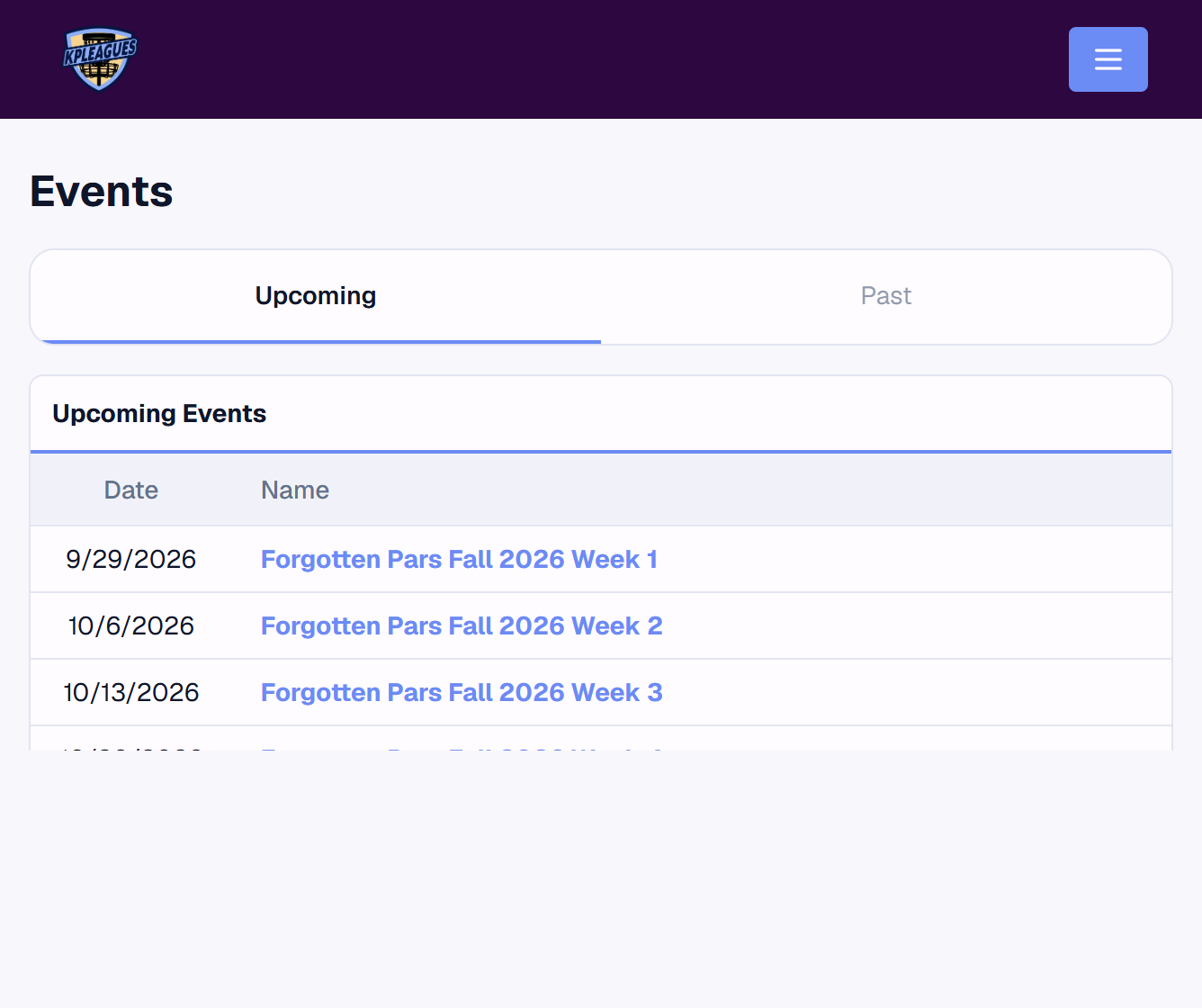 DG Scores events page